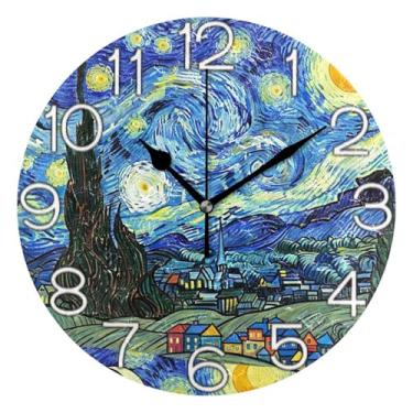 Imagem de GAIGEO Relógio de parede analógico de céu noturno giratório relógio de cozinha rústico funky alimentado por bateria, decoração de parede de casa de fazenda moderna, 25 cm, ponteiros pretos