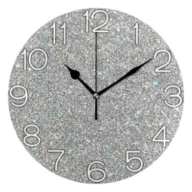 Imagem de GAIGEO Relógio de parede decorativo analógico relógio de cozinha bonito estético silencioso sem tique-taque, decoração de parede moderna para sala de estar, prata chique, 25 cm, ponteiros pretos