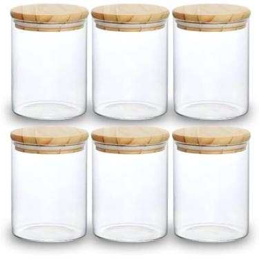 Imagem de Kit 6 Potes de Vidro 300ml Herméticos com Tampa de Bambu para Mantimentos Cozinha Alimentos