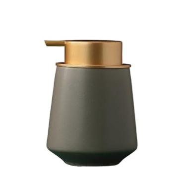 Imagem de hezhuhe2258 Dispensador de sabão de cerâmica com bomba fácil de pressionar 400 ml frasco de loção de sabão de porcelana para banheiro ou pia de cozinha (cinza)