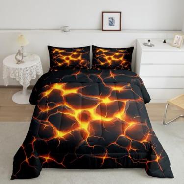 Imagem de Conjunto de edredom infantil Magma, arte abstrata geométrica, alternativa, decoração de quarto de adultos, chama realista 3D, microfibra ultramacia, enchimento interno, 3 peças, tamanho Queen