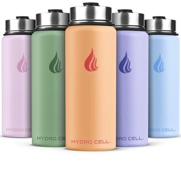 Imagem de HYDRO CELL Garrafa de água isolada de aço inoxidável com canudo - para bebidas frias e quentes - Frasco de metal a vácuo com tampa de rosca e garrafa térmica esportiva moderna à prova de vazamento