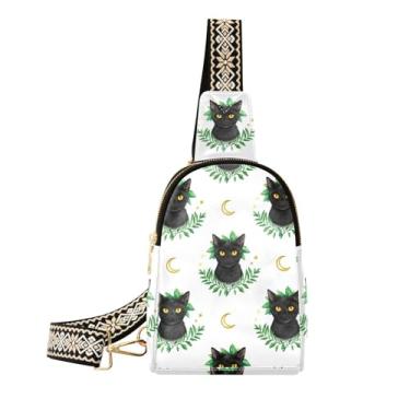 Imagem de CEBUGI Black Cats Bolsa tiracolo pequena de couro para mulheres, pochete transversal para trilhas, viagens ao ar livre