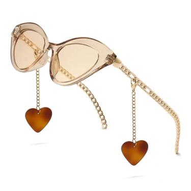 Imagem de JRLLFD Óculos de sol decorativos retrô estreitos para fotografia de rua modelo passarela (bege)