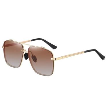 Imagem de JRLLFD Óculos de sol UV400 grandes retangulares vintage polarizados masculinos retrô (MPTYJ190 marrom)