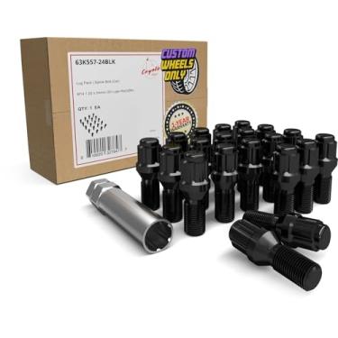 Imagem de Wheel Accessories Parts Conjunto de 20 peças de parafusos M14 x 1,25 parafusos de rosca para assento bolota acabamento preto 24 mm Comprimento da haste 6 estrias para carro serve para Mini Cooper