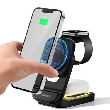 Imagem de Tangxi Carregador Magnético Sem Fio 3 Em 1 para Vários Dispositivos IOS, Estação de Carregamento de Viagem Dobrável Com Luz Noturna, Carregamento Rápido de 15 W para Fones de Ouvido de