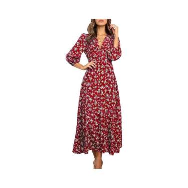Imagem de Vestido Maxi Floral Boêmio De Manga Longa Para Mulheres, Vestido Casua