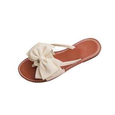 Imagem de Sandálias de praia versáteis com nó de laço para mulheres, design sem cadarço, estilo primavera plus size, sola macia, tecido casual, Bege, 38