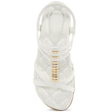 Imagem de Alicegana Sandália feminina de verão elegante gladiador rasteira confortável antiderrapante casual praia sandália feminina, Branco, 34