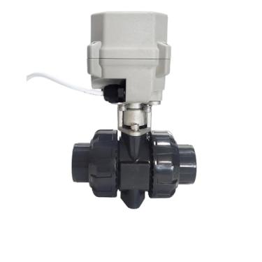 Imagem de Válvula de água elétrica de plástico com extremidade de cola de 2,5 cm UPVC DN25 Válvula esférica atuada com engrenagens metálicas resistência à corrosão ácida e alcalina (BSP Thread_DC12V_CR502)
