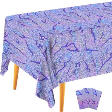 Imagem de 2 peças de decoração de toalha de mesa de aniversário de caçadores de demônios, capa de mesa roxa com estampa de energia demoníaca a laser holográfico cintilante | 260 x 137 cm | Decoração de filme