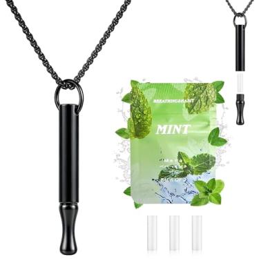Imagem de ENFANTRY Colar de respiração para alívio da atenção plena e da ansiedade, pingente ajustável de aço inoxidável com cápsulas de menta recarregáveis, ferramenta Fidget Focus - presente de meditação para