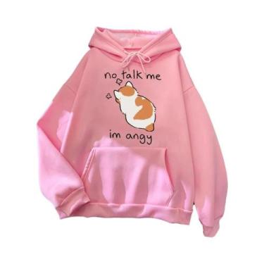Imagem de Moletom Feminino Oversize Com Estampa De Gato Furioso, Casual Hip Hop,