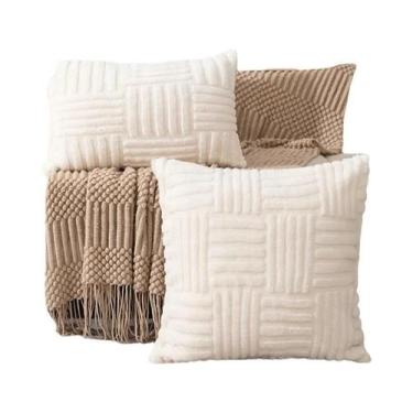 Imagem de Capa De Almofada De Pelúcia Falsa Boho Branca Creme Luxuosa E Macia Pa