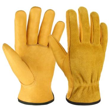 Imagem de Luvas de Couro para Trabalho Homens e Mulheres Bovino com Punho Elástico Quentes Inverno Corte Madeira Construção Dirigir Caminhão Jardim Reparo Carro Manuseio Embalagem Solda