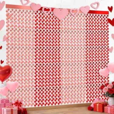 Imagem de CIEHER Pacote com 4 decorações de dia dos namorados, 1 x 2 m, cortina de franja de folha de tinsel em formato de coração vermelho, pano de fundo para fotos de festa dos namorados, fundo de serpentina