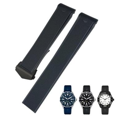 Imagem de SOMKB Pulseira de relógio de silicone de borracha de 20 mm, 22 mm, para Tag Heuer F1 CARRERA AQUARACER 300 WAY201A WAY211C acessórios (fivela preta e preta, 20 mm)