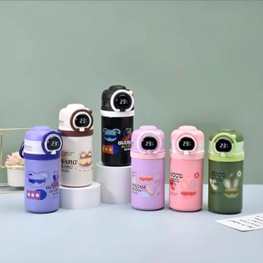 Imagem de Garrafa Térmica Infantil com Termômetro Digital LCD, 550ml, Aço Inox, Canudo Retrátil, Tampa Antivazamento, 21x8.5cm (Branco)