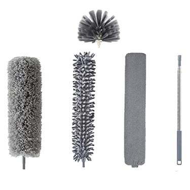 Imagem de Kit de Pano Microfibra 5 em 1 com Vara Extensível Cabeças Limpeza Detacháveis Flexíveis para Coleta Sujeira no Interior do Carro Móveis Persianas Vent