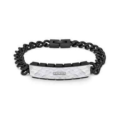 Imagem de Pulseira masculina de corrente de elos cubanos, placa de padrão martelado com zircão, 21 cm de comprimento, ouro ou preto, One Size, Aço inoxidável, Sem Pedra Preciosa