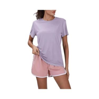 Imagem de Camiseta Esportiva Feminina Roxa De Secagem Rápida Ultraleve Com Manga