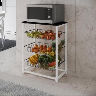 Imagem de Fruteira com Suporte para Micro-ondas Barcelona Aço Branco Cesto Preto