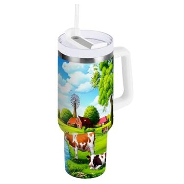 Imagem de SEHANY Copo Highland Cow de 1,134 g com alça, copos isolados de aço inoxidável a vácuo de parede dupla, à prova de vazamento, caneca de café isolada para viagem, cabe no suporte de copo de carro