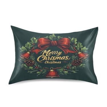 Imagem de SEHANY Fronha de seda verde com sinos de Natal para cabelo e pele, capa de almofada respirável super macia e macia com envelope para casa, quarto, hotel, padrão 50 x 102 cm