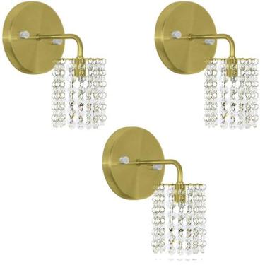 Imagem de Kit 3 Arandela de Cristal Legitimo Clearcast Redonda Dourado - MARRYLU