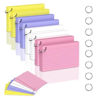 Imagem de DORFAS 400 cartões coloridos de 7 x 12 cm com anéis de fichário, cartões de estudo forrados e em branco, cartões grossos para estudantes e professores, cartões codificados por cores para escola, casa