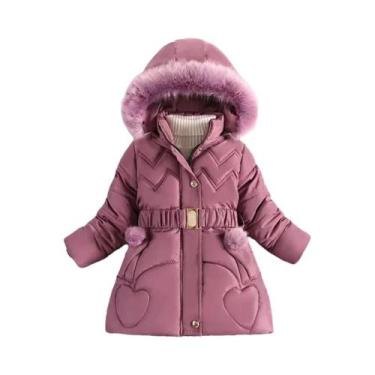 Imagem de Casaco De Inverno Para Meninas De 4 a 10 Anos Com Capuz, Zíper, Gola D