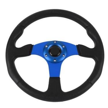 Imagem de aqxreight Volante de Corrida Universal de 14 Polegadas - Punho de Couro PU Com Estrutura de Alumínio - Adaptador de 6 Cubos Adequado para Carros e Veículos Esportivos - Design Esportivo Preto para