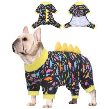 Imagem de CuteBone Pijama de fantasia de dinossauro para cães, casaco de dormir de veludo de cristal de elastano elástico para cães pequenos, roupas macias e quentes para o clima frio, pulôver aconchegante com