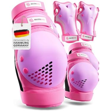 Imagem de SKATEWIZ Equipamento de proteção de patinação adulto – Smash – Tamanho G/GG em rosa roxo – Almofadas de skate – cotoveleiras e joelheiras para adultos – Joelheiras para patinação – Joelheiras para mulheres