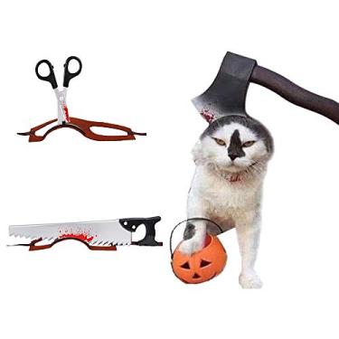 Imagem de Acessórios de Tiara para Cachorro Pet Props Terror Trajes Roupas Cosplay Decoração Traje Horrível Filhote Machado Serra Tesoura