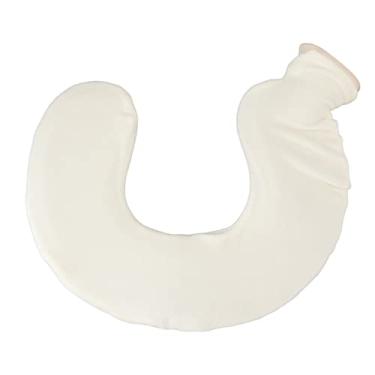 Imagem de Garrafa de água quente em formato de U, pescoço quente, bolsa de água quente de borracha macia com capa de pano removível (Bege)