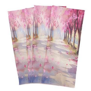 Imagem de xigua Conjunto de 4 panos de prato de cozinha com árvores de flores florescentes, macias e altamente absorventes de secagem rápida para limpeza de pratos e limpeza à mão, 71 x 45 cm