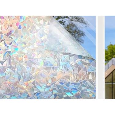 Imagem de Decalque decorativo para janela de filme arco-íris a laser 3D, filmes estáticos de vitral translúcido, película de privacidade para janela translúcida para controle de calor doméstico, sem adesivo, 29