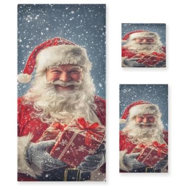 Imagem de STAYTOP Lindo Papai Noel segurando uma caixa de presente conjunto de toalhas 3 peças, toalhas de toque macio altamente absorvente de secagem rápida, 1 toalha de banho, 1 toalha de rosto, 1 toalha de