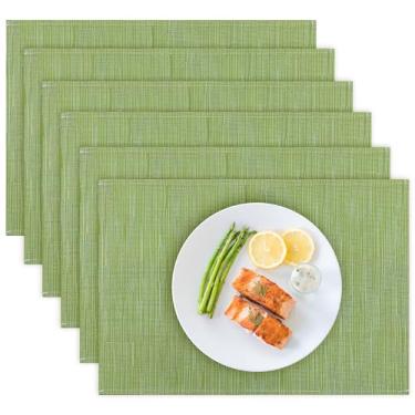 Imagem de Jogo americano conjunto de 4 tapetes de vinil/plástico para mesa de cozinha interna/externa, 30 x 45 cm, tapetes de mesa de jantar laváveis (verde, 6)