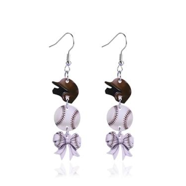 Imagem de BOOZIQ Brincos femininos de bola esportiva com laço de coração de acrílico, beisebol, basquete, rúgbi, futebol, tênis, vôlei, dia do jogo, brinco esportivo, joias, presentes para mulheres, Large