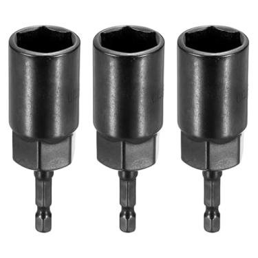 Imagem de HARFINGTON 3 peças de broca de chave de porca soquete métrico de 19 mm haste sextavada de 1/10.2 cm (3,15" (80 mm) soquetes de 6 pontos extralongos conjuntos de parafusos de aço Cr-V de troca rápida