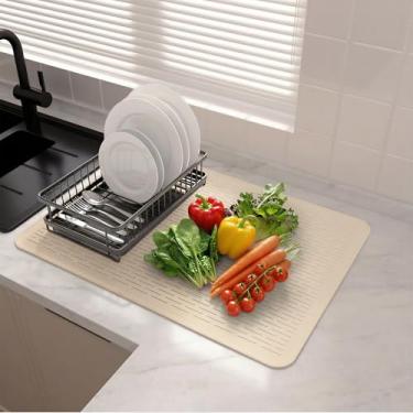 Imagem de Tapete de silicone extra grande para secar louça, 50 x 70 cm, antiderrapante e reutilizável, resistente ao calor e absorvente para armazenamento no balcão, pia, geladeira ou gaveta, tapete de drenagem