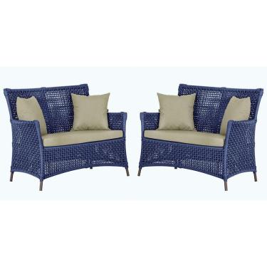 Imagem de 2 Sofás área Externa Igapó Alumínio Pintura Marrom Corda Náu Azul