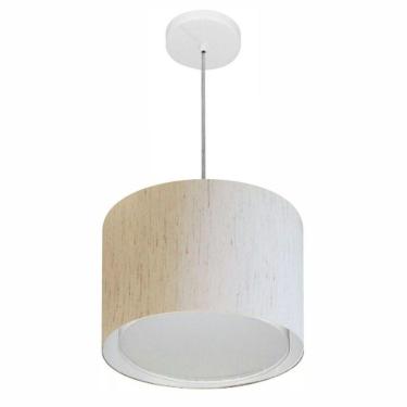 Imagem de Lustre Pendente Cilíndrico Duplo Vivare Md-4285 Cúpula Em Tecido 35x30cm - Bivolt Linho Bege 127/220v