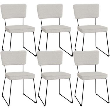 Imagem de Kit 06 Cadeiras Decorativas Para Sala De Jantar Allana L02 Bouclê Cru - Lyam