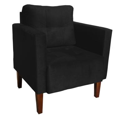 Imagem de Poltrona Sala Decorativa Livia Pé Madeira Castanho Suede Preto M11 - D'Rossi