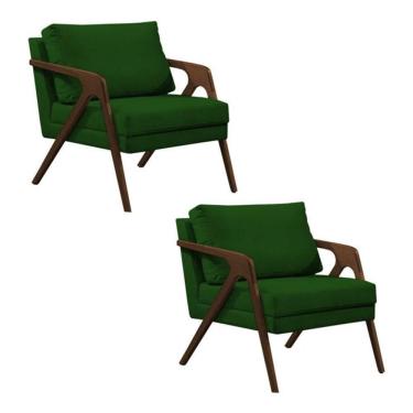Imagem de Conjunto 2 Poltronas Sala De Estar Monique Madeira Verde Veludo