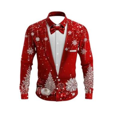 Imagem de Camisa Masculina De Natal De Manga Longa Com Lapela, Casual E Elegante